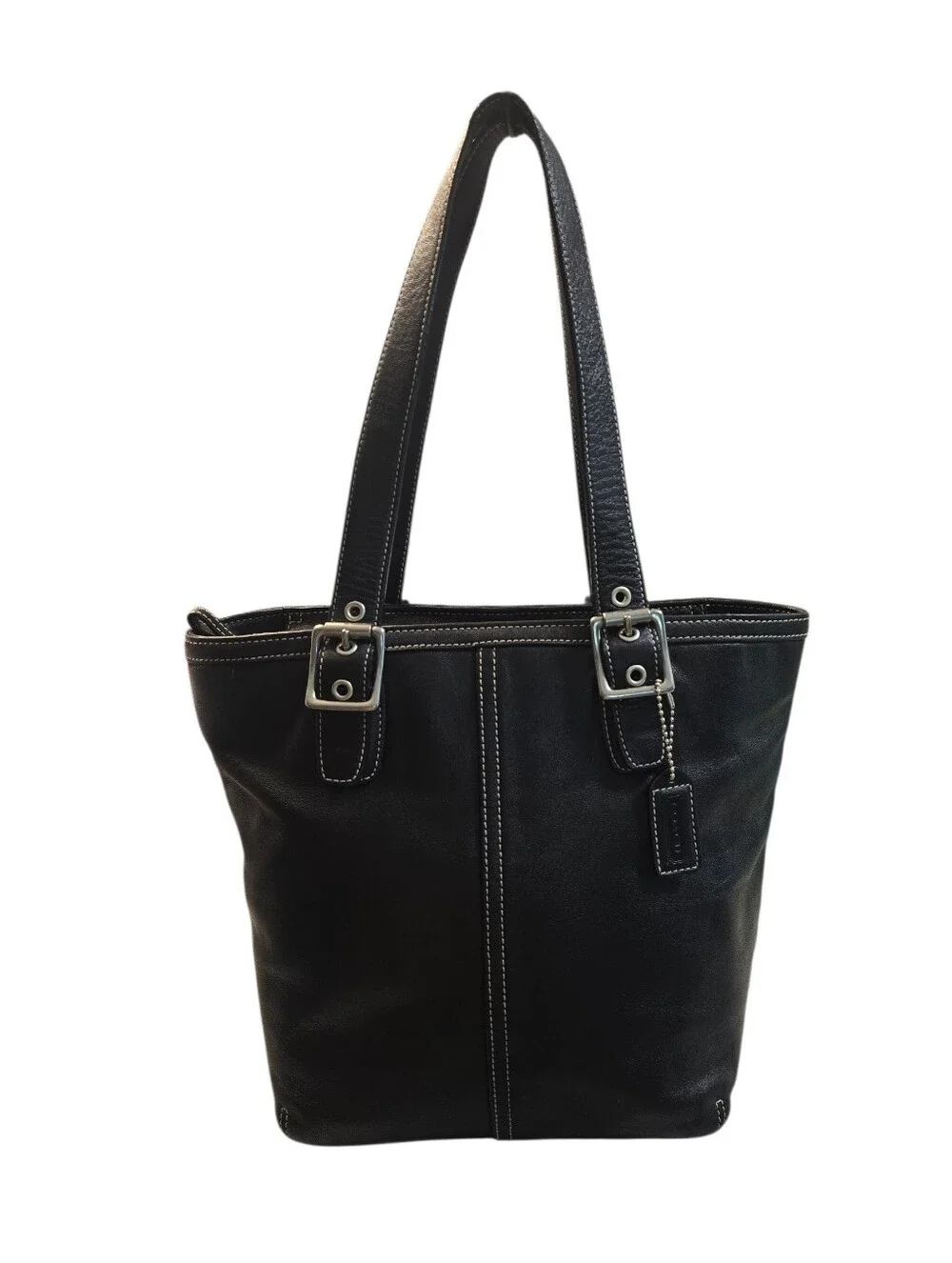 Coach Hamptons black leather tote bag 05